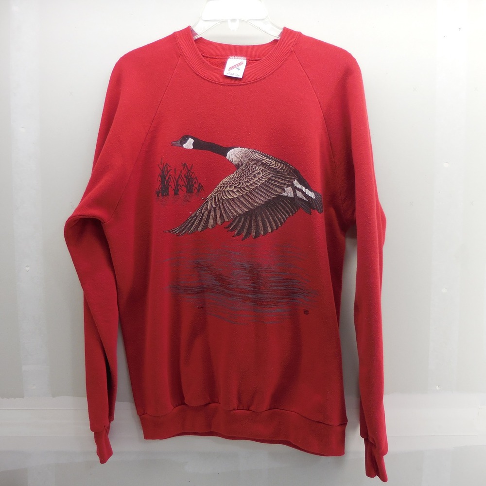 Vintage 80s Jerzees Canada Goose Graphic Sweatshirt Red XL Made in USA 1987